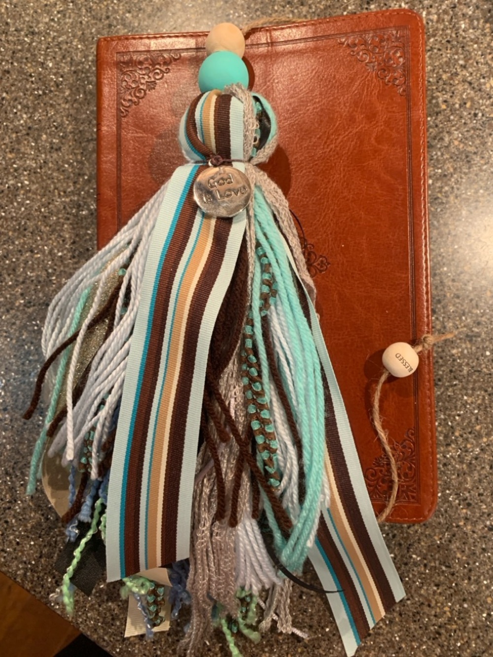 Turquoise & Brown Striped Bible/Book Tassel